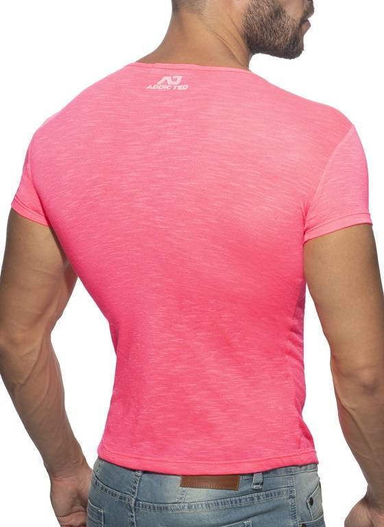 Przewiewny neonowy t-Shirt męski | Różowy | Thin Flame Neon Pink | Addicted |  AD1109