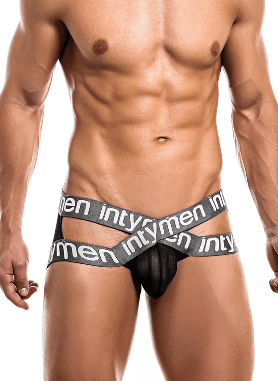 Siateczkowy Jockstrap z grubą gumą z logo | Czarny | Cross Jockstrap | INTYMEN | INE017