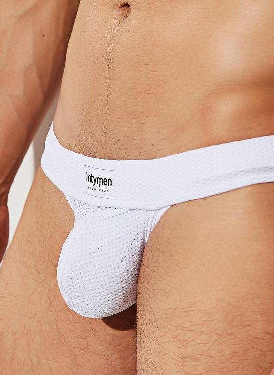 Siateczkowy jockstrap Męski | Biały | Mesh Jockstrap | INTYMEN |  INE028