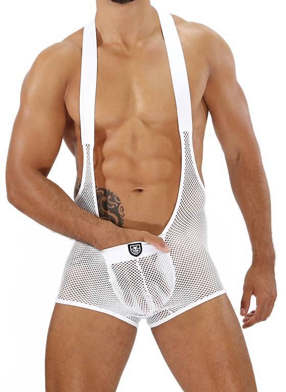 Siateczkowy przewiewny trykot męski | Biały | Bulge Mesh Singlet | TOf Paris | BO0001B