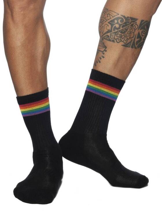 Skarpetki męskie z tęczą | Czarne | Ad Rainbow Socks | ADDICTED | AD839