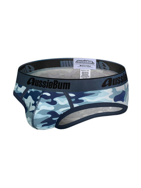 Slipy męskie moro z grubą gumą | Niebieskie | CottonSoft 2.0 Camo Blue | AussieBum