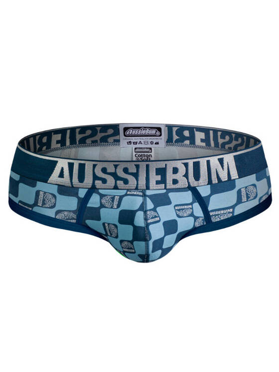 Slipy męskie w kratkę z grubą gumą | Niebieskie | CottonSoft 2.0 Hopscotch Blue | AussieBum