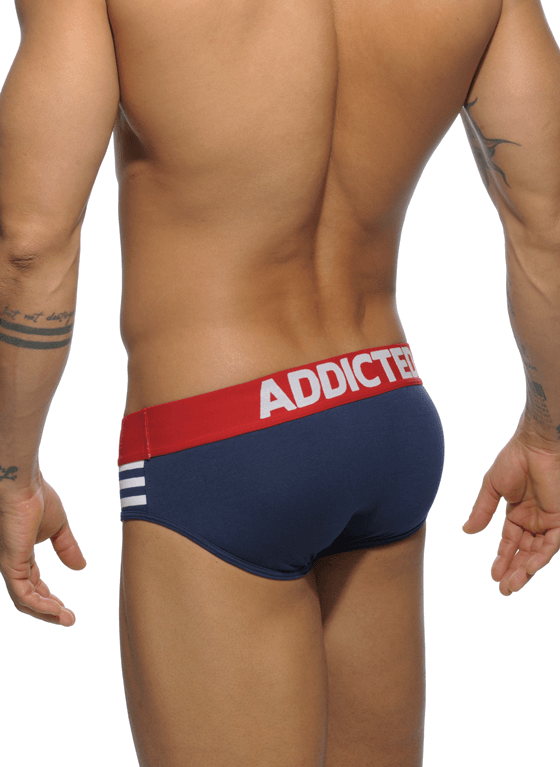 Slipy męskie z marynarskimi paskami po bokach | Granatowe | Sailor Stripes brief | ADDICTED | AD510