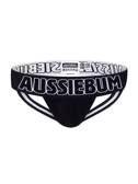 Gładki jockstrap męski z grubą gumą z logo | Czarny | X-Jock Black | AussieBum