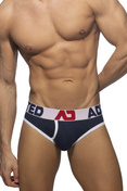 Gładkie slipy męskie z grubą gumą z logo | Granatowy | Open Fly Cotton Brief | Addicted | AD1202