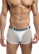 Siateczkowe bokserki męskie z wbudownym jockstrapem | Białe | Mesh Jock Trunk | INTYMEN | ING066